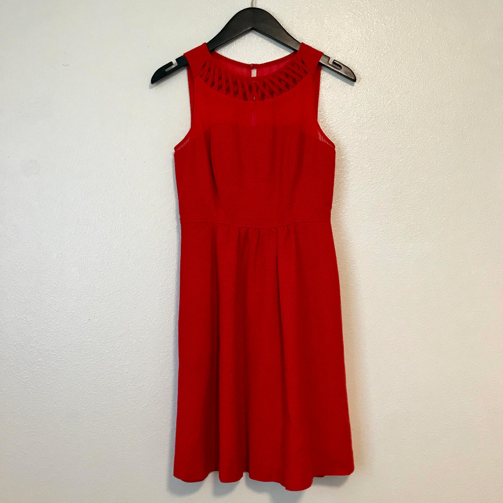Anthropologie MAEVE red lattice neck dress